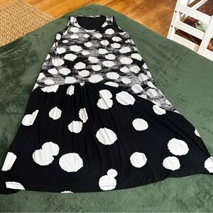 Alembika XL (4) Sleeveless Black & White ARTSY Maxi Dress Stretchy Lagenlook